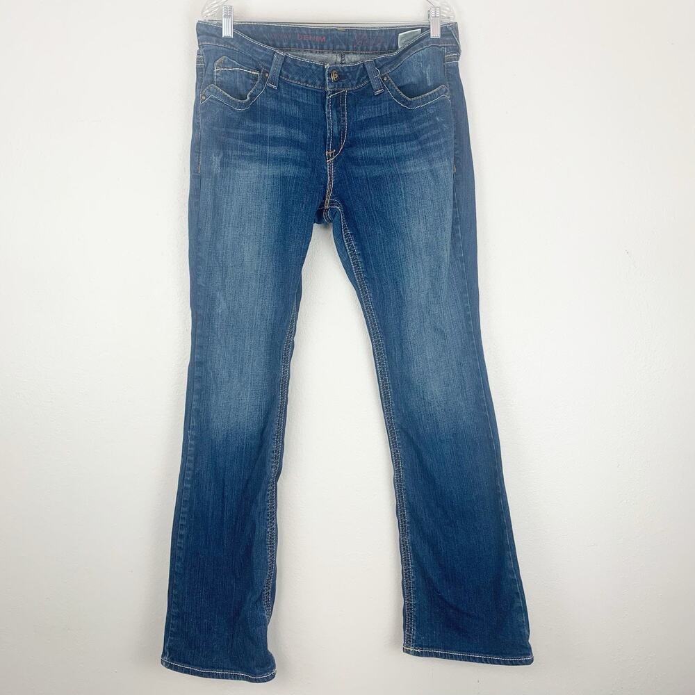 Ariat Jeans Women 32L Ruby Bootcut Cowgirl Western Whiskering Blue Denim Stretch